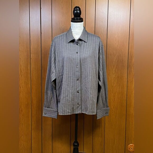 Max Mara Aire Pinstriped Wool-Blend Shirt size 16 - Picture 4 of 13